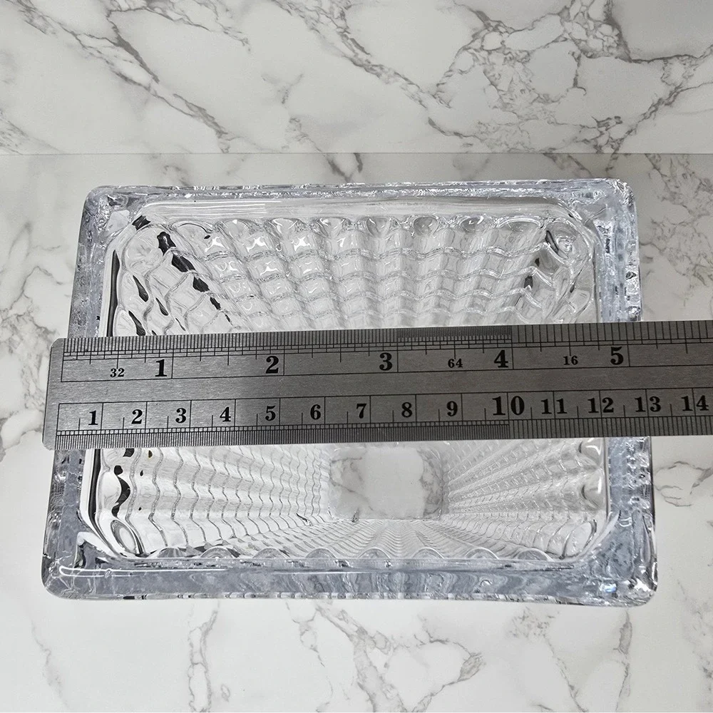 Heavy Clear Crystal Ribbed Tapered Rectangular Vase 10 Inch Modern Decor